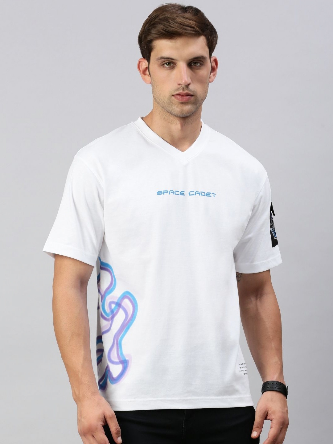 

Classic Polo Men Graphic Printed V-Neck Cotton Relaxed Fit T-shirt, White