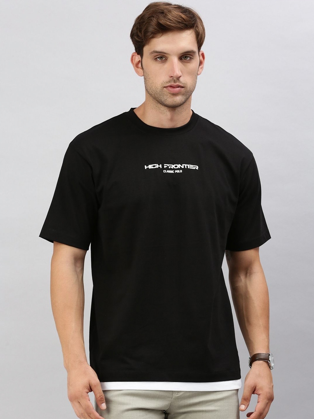 

Classic Polo Men Graphic Printed Round Neck Cotton Relaxed Fit T-shirt, Black