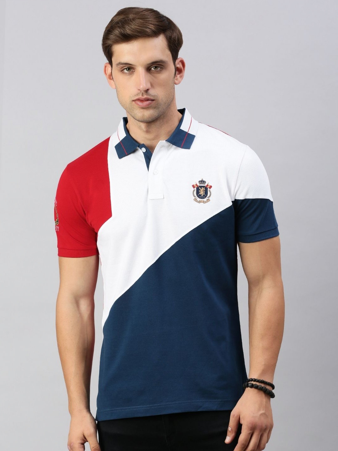 

Classic Polo Men Colourblocked Polo Collar Cotton Slim Fit T-shirt, Teal
