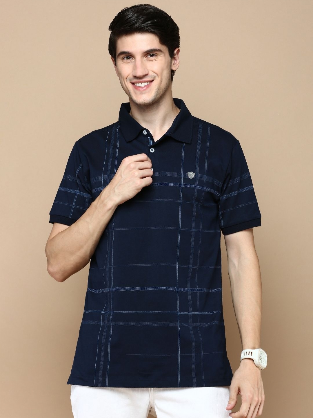 

Classic Polo Men Checked Polo Collar Cotton Slim Fit T-shirt, Navy blue