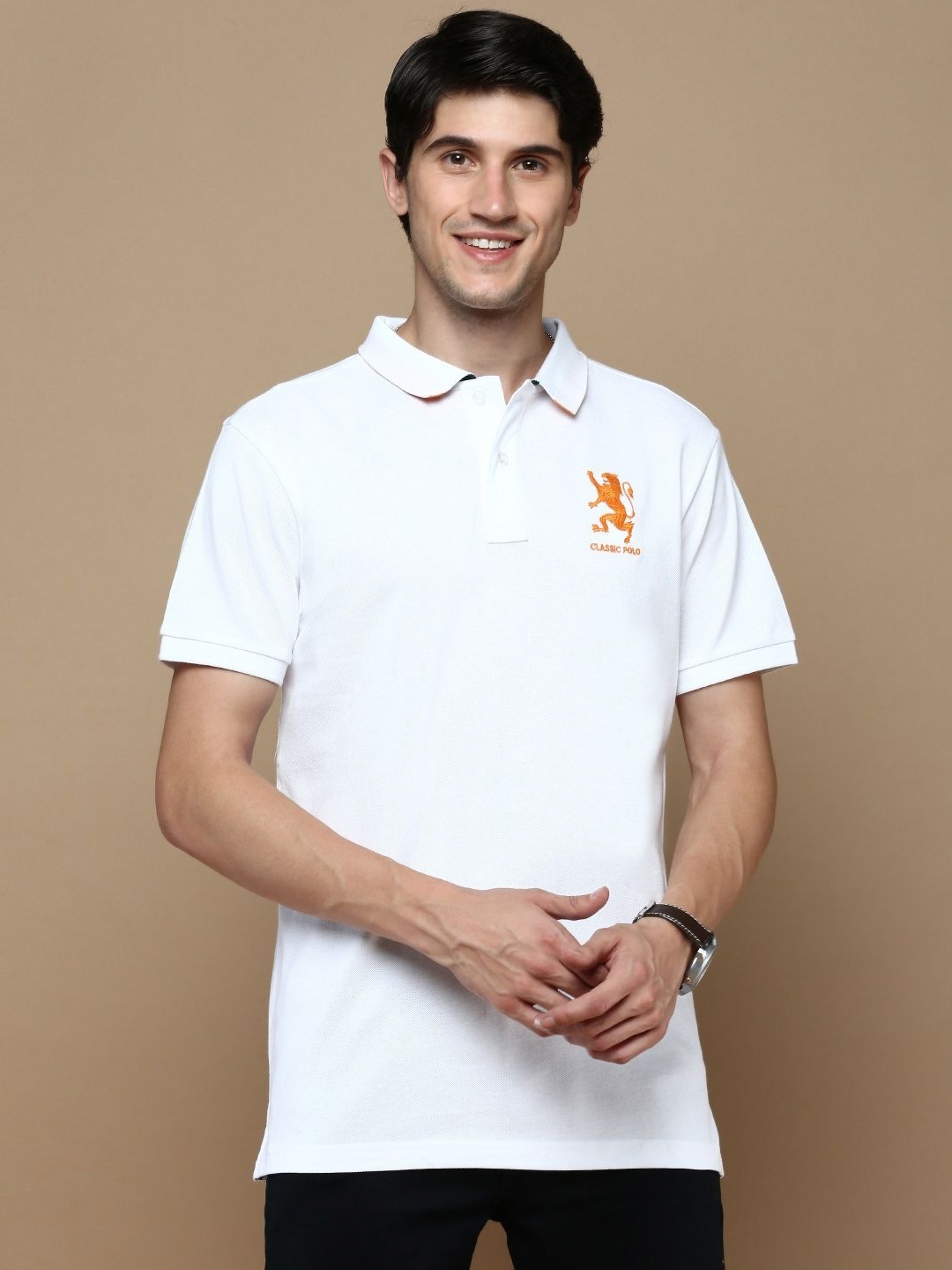 

Classic Polo Men Typography Printed Polo Collar Cotton T-shirt, White