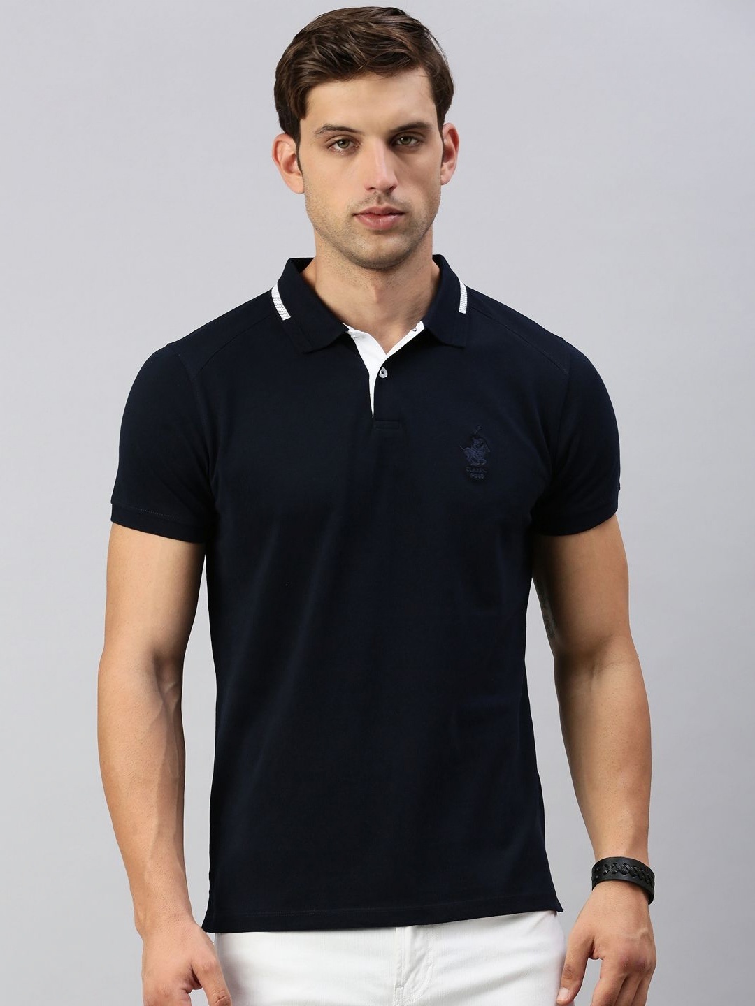 

Classic Polo Men Graphic Printed Polo Collar Cotton Slim Fit T-shirt, Navy blue