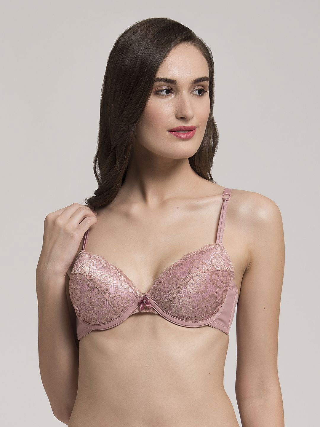 

MAKCLAN Women Medium Coverage Underwired Lightly Padded Plunge Bra, Pink