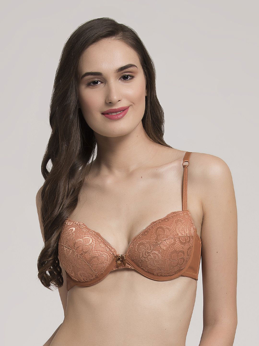 

MAKCLAN Women Floral Medium Coverage Underwired Lightly Padded Bra, Brown