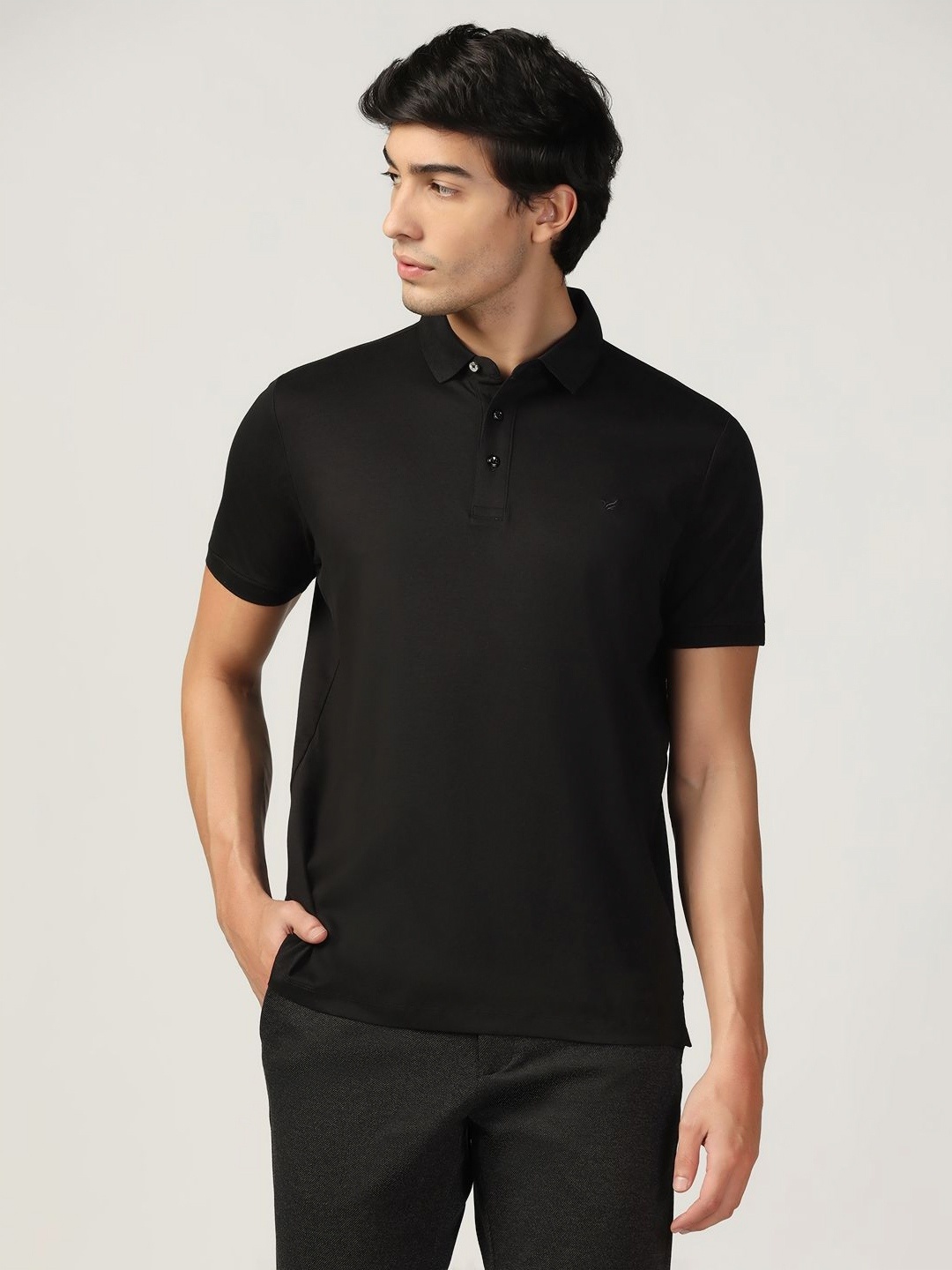 

Blackberrys Men Solid Polo Collar Cotton Slim Fit T-shirt, Black