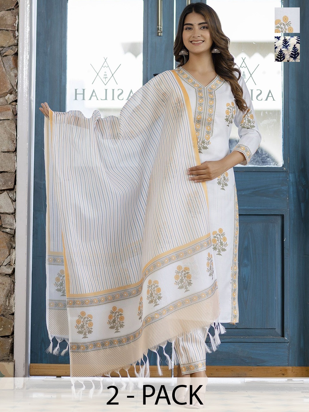 

KALINI Women Ethnic Motifs Printed Regular Kurta with Trousers & With Dupatta, Blue