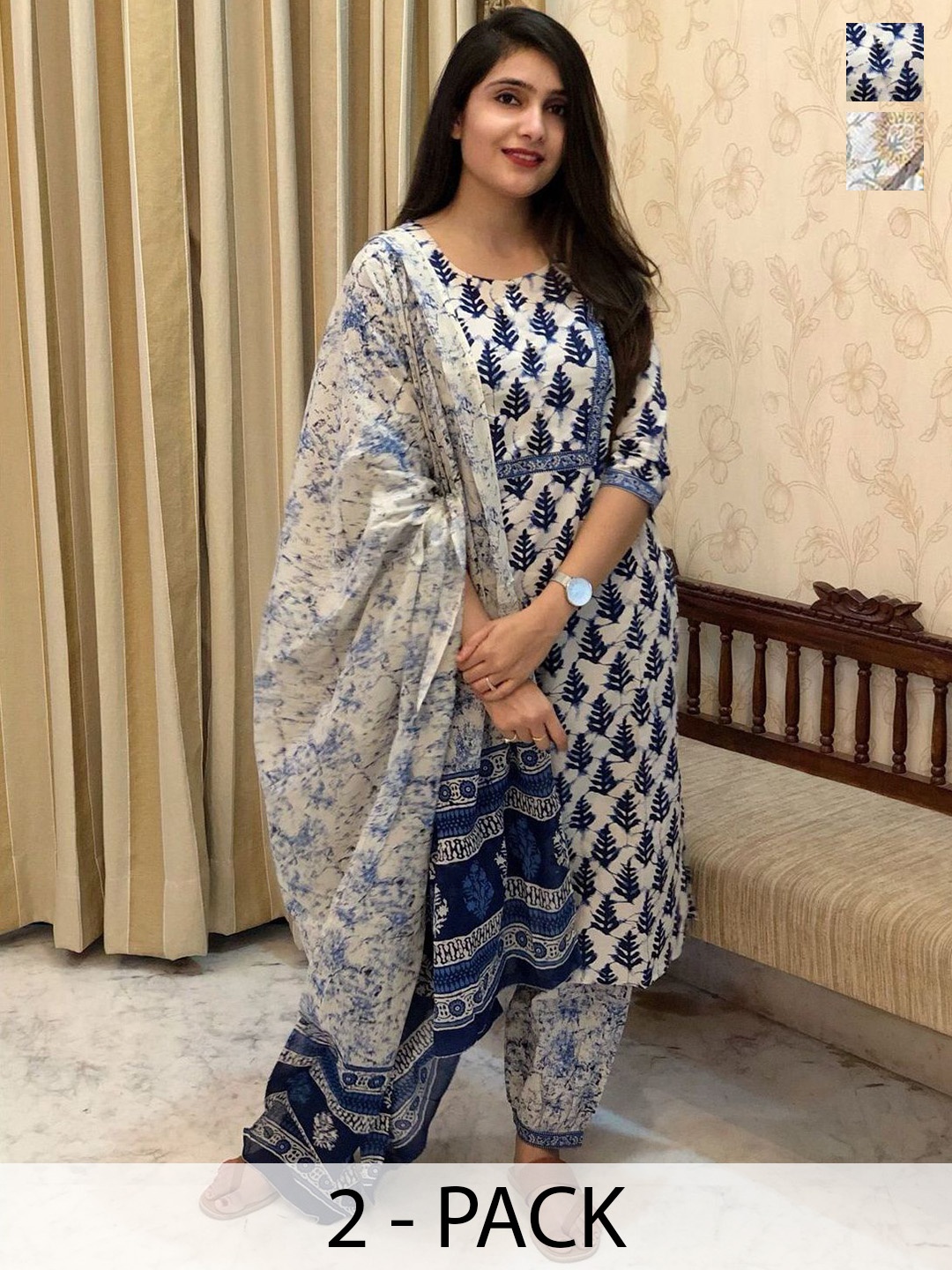 

KALINI Women Ethnic Motifs Printed Regular Kurta with Trousers & With Dupatta, Blue