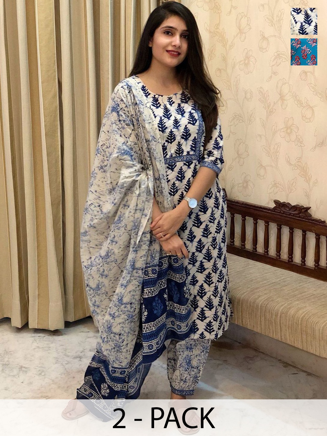 

KALINI Women Ethnic Motifs Printed Regular Kurta with Trousers & With Dupatta, Blue