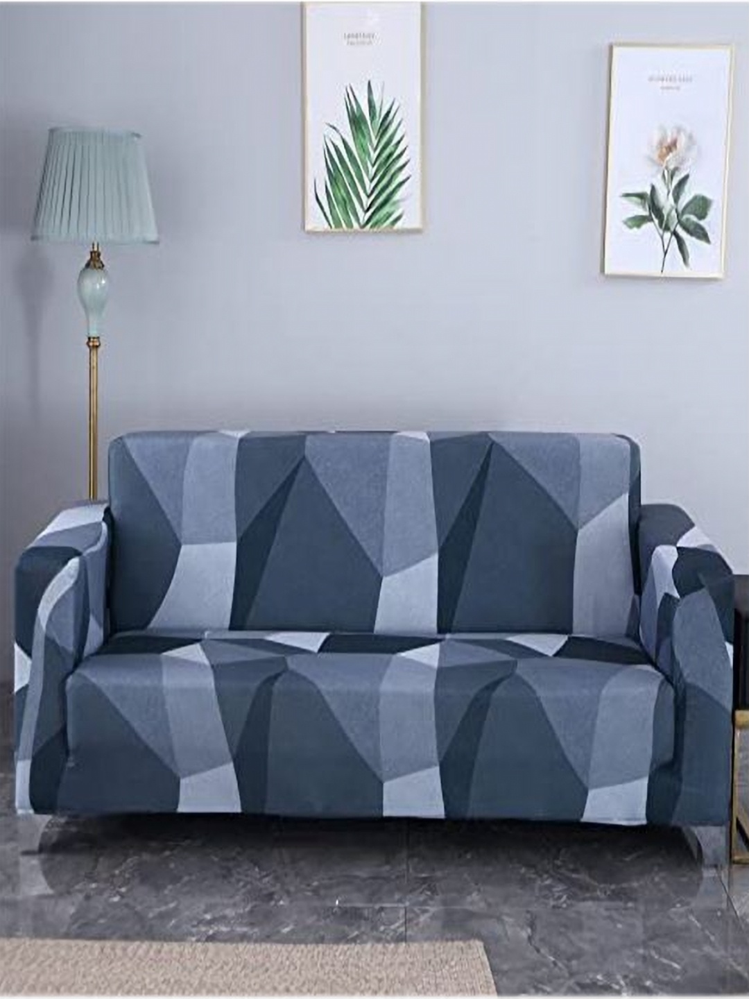 

HOUSE OF QUIRK Grey & Blue Abstract Printed Three Seater Sofa Cover