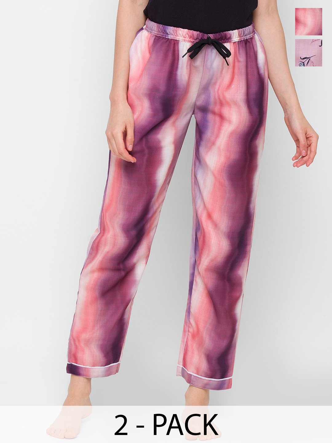 

NOIRA Women Pack Of 2 Printed Mid-Rise Lounge Pants, Pink