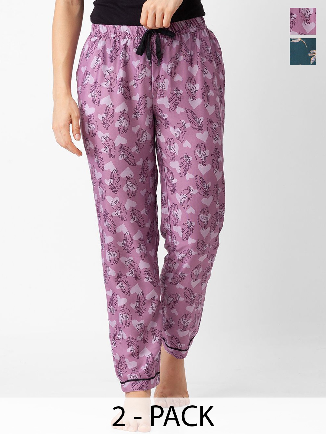 

NOIRA Women Pack Of 2 Printed Lounge Pants, Purple