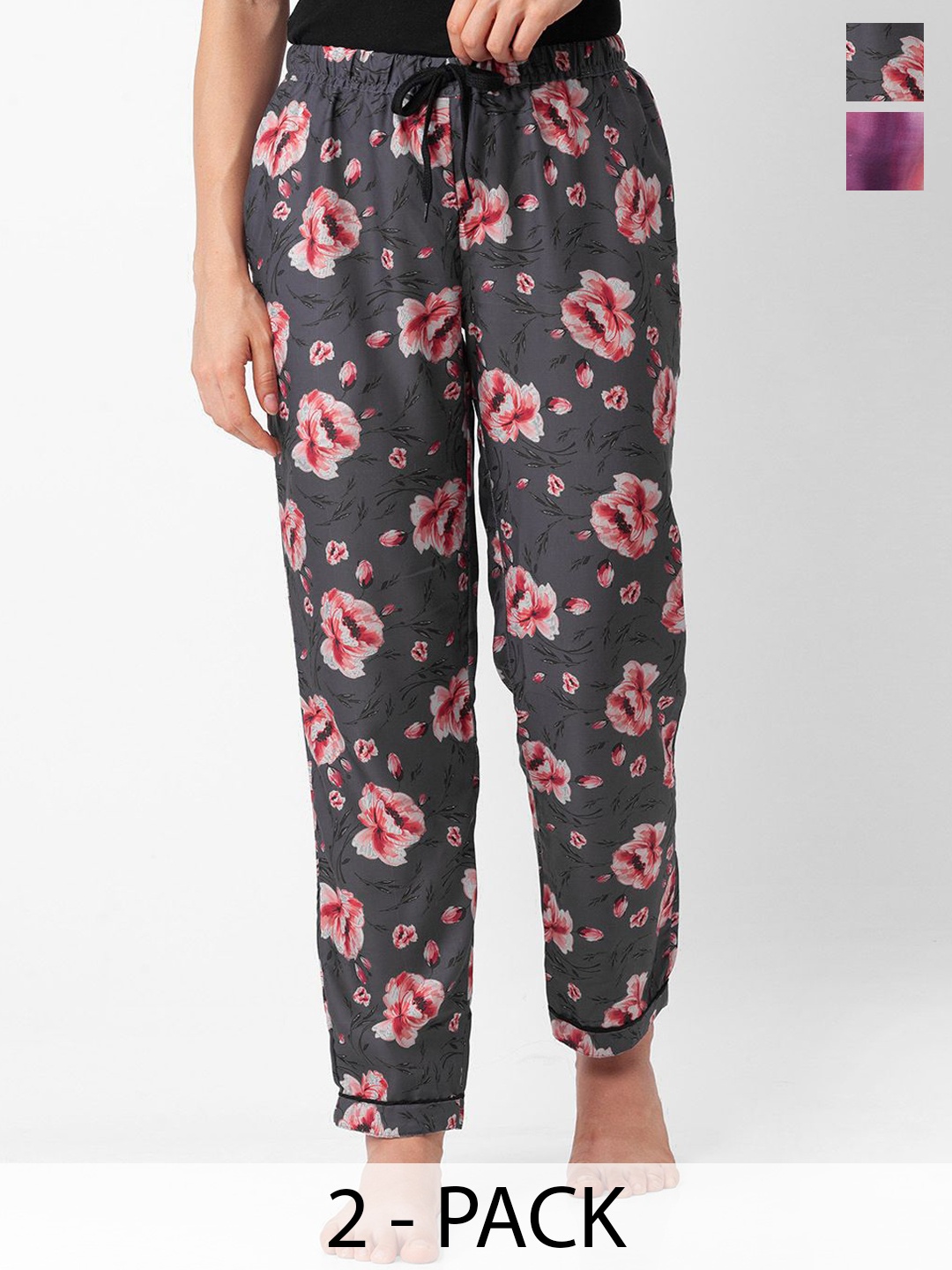 

NOIRA Women Pack Of 2 Printed Lounge Pants, Brown