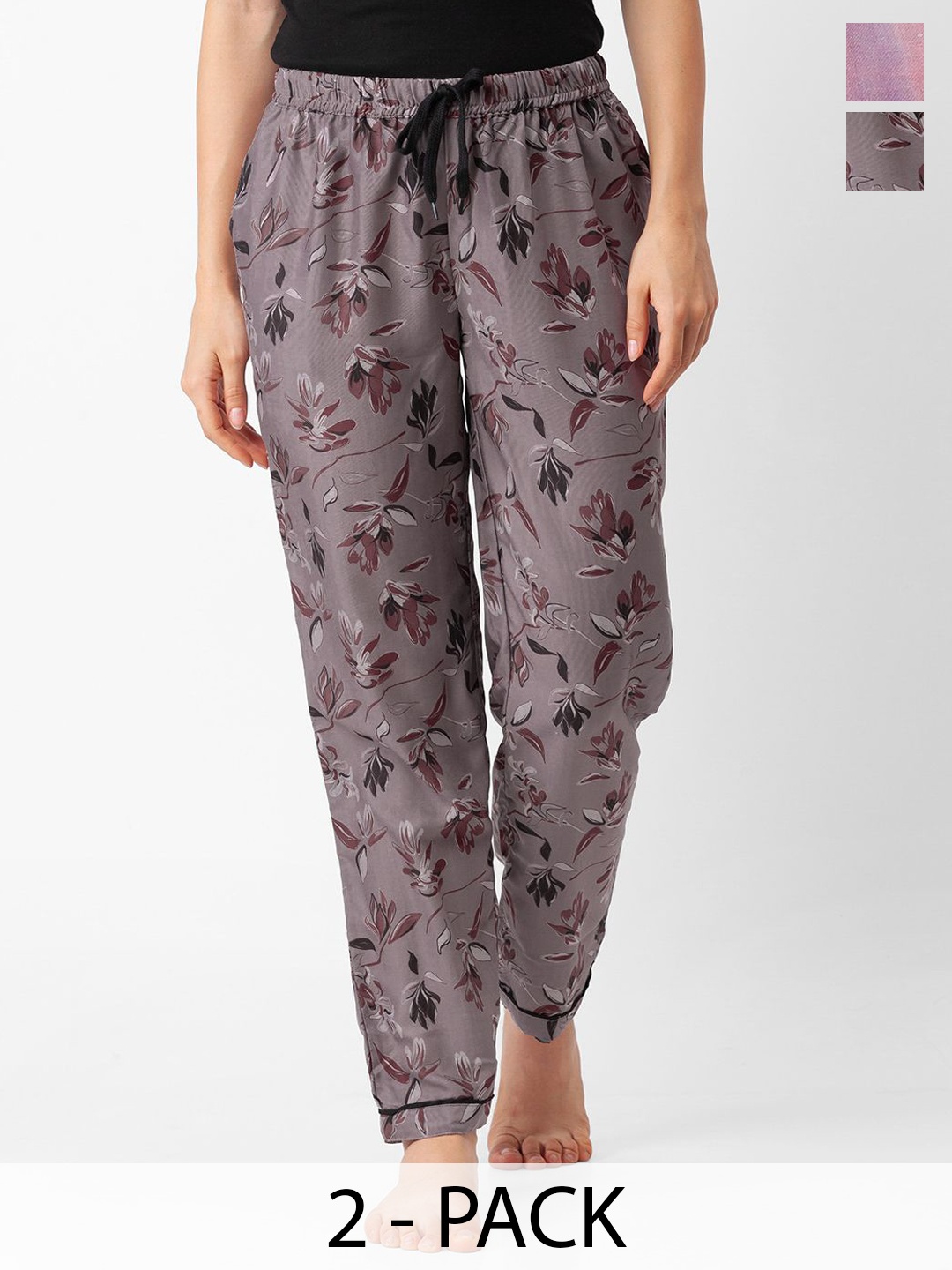

NOIRA Women Pack Of 2 Printed Lounge Pants, Grey