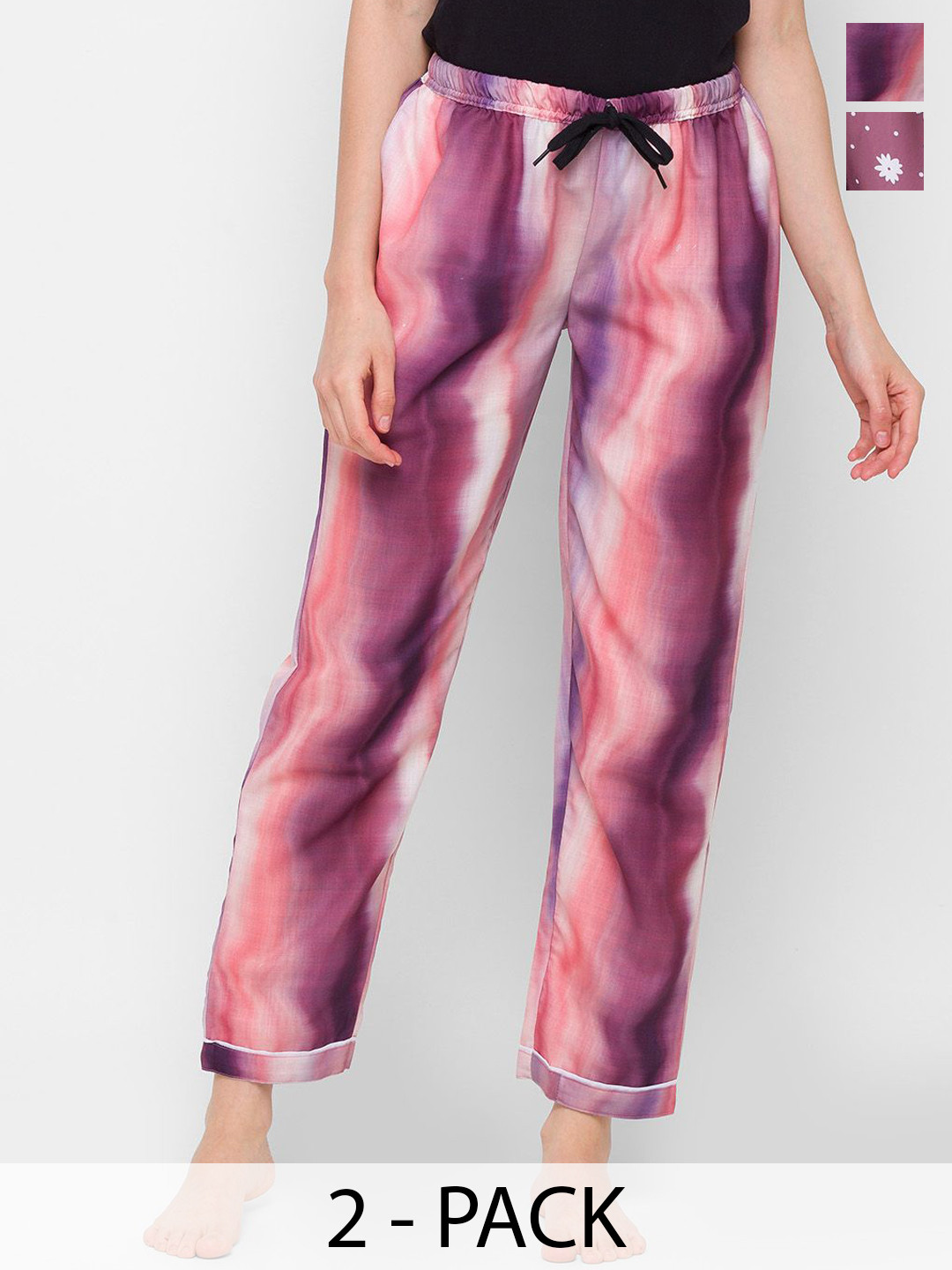 

NOIRA Women Pack Of 2 Printed Mid-Rise Lounge Pants, Purple