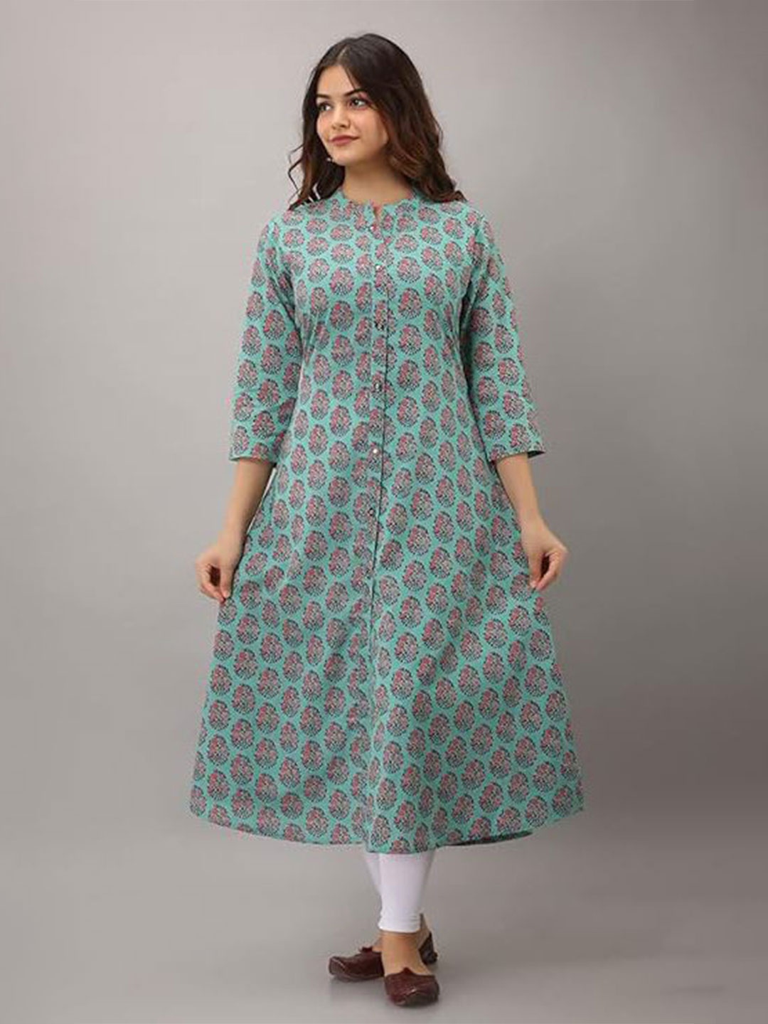 

13-Star Women Printed Pure Cotton A-Line Kurta, Sea green