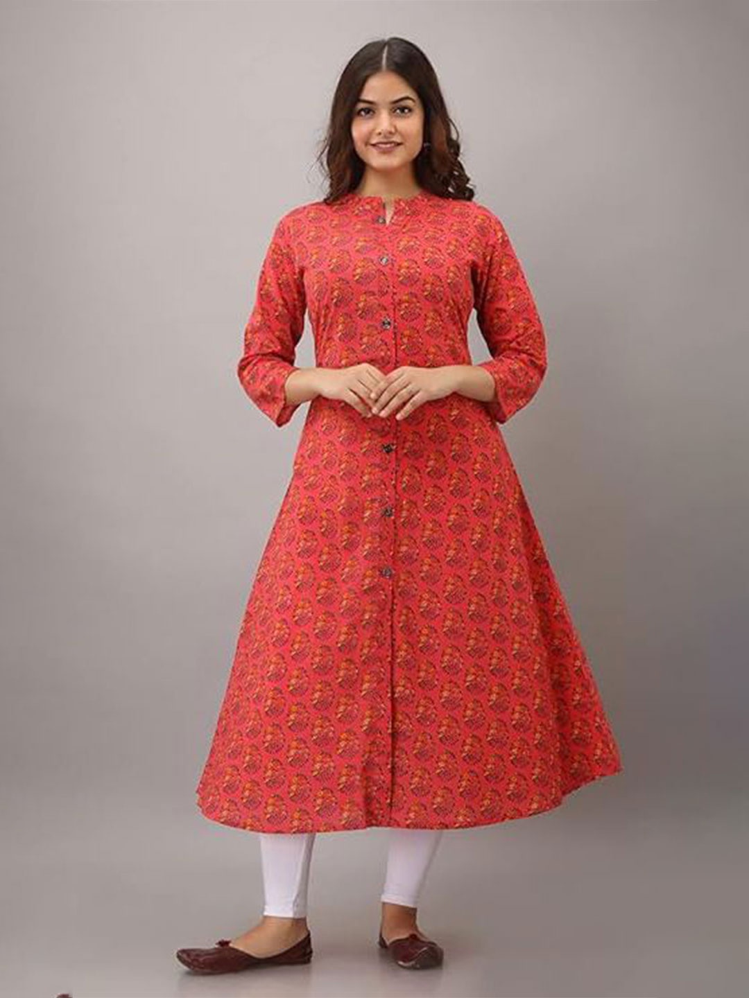 

13-Star Women Printed Pure Cotton A-Line Kurta, Red