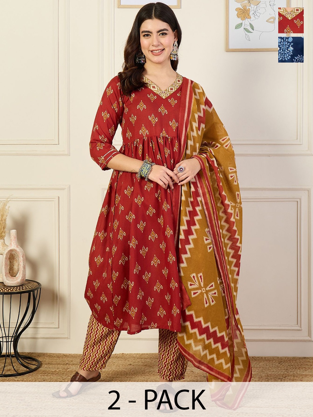 

KALINI Women Ethnic Motifs Printed Regular Kurta with Trousers & With Dupatta, Blue