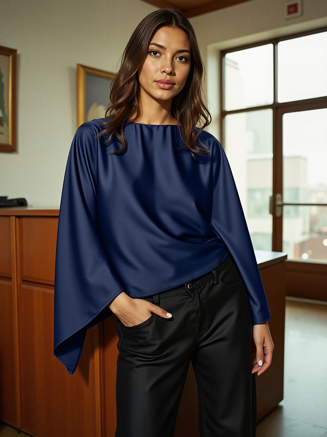 

H&M Satin Kaftan Top, Navy blue