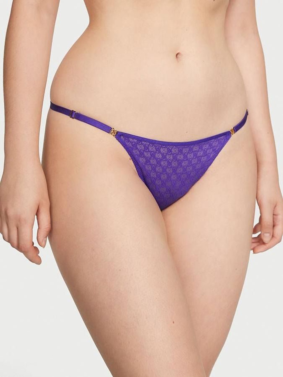 

Victoria's Secret Women Low Rise Lace Adjustable String Thong Briefs, Purple