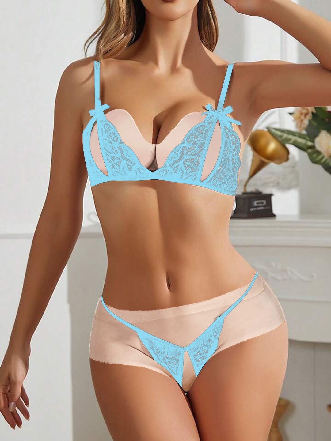 

KRENOZ Shoulder Straps Lingerie Set DES-11-SKY-N2, Blue