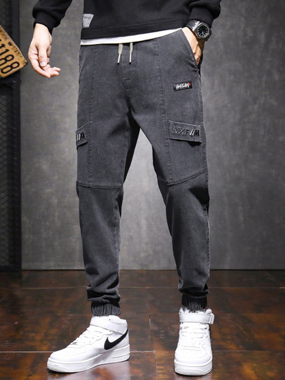 

StyleCast Men High Rise Slim Fit Stretched Jogger Jeans With Drawstring, Black