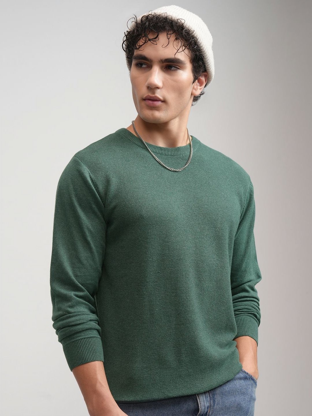 

HIGHLANDER Men Round Neck Solid Cotton Sweatshirts, Green