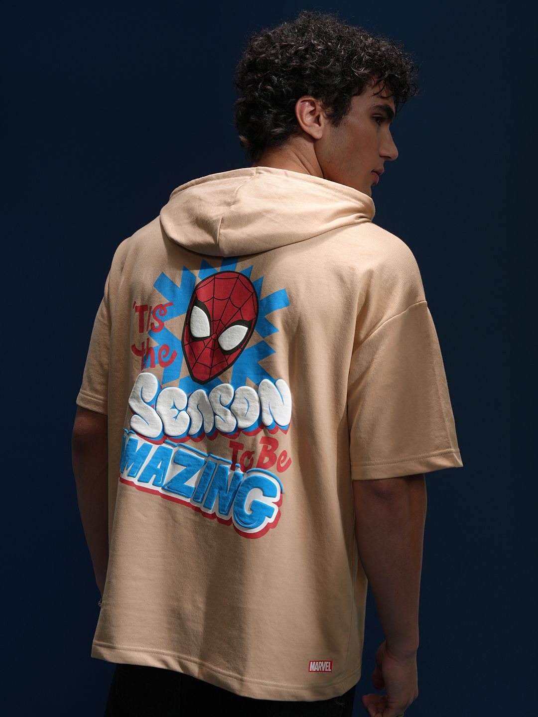 

HIGHLANDER Marvel Spider-Man Men Oversized Drop Shoulder Hooded Sweatshirt, Brown