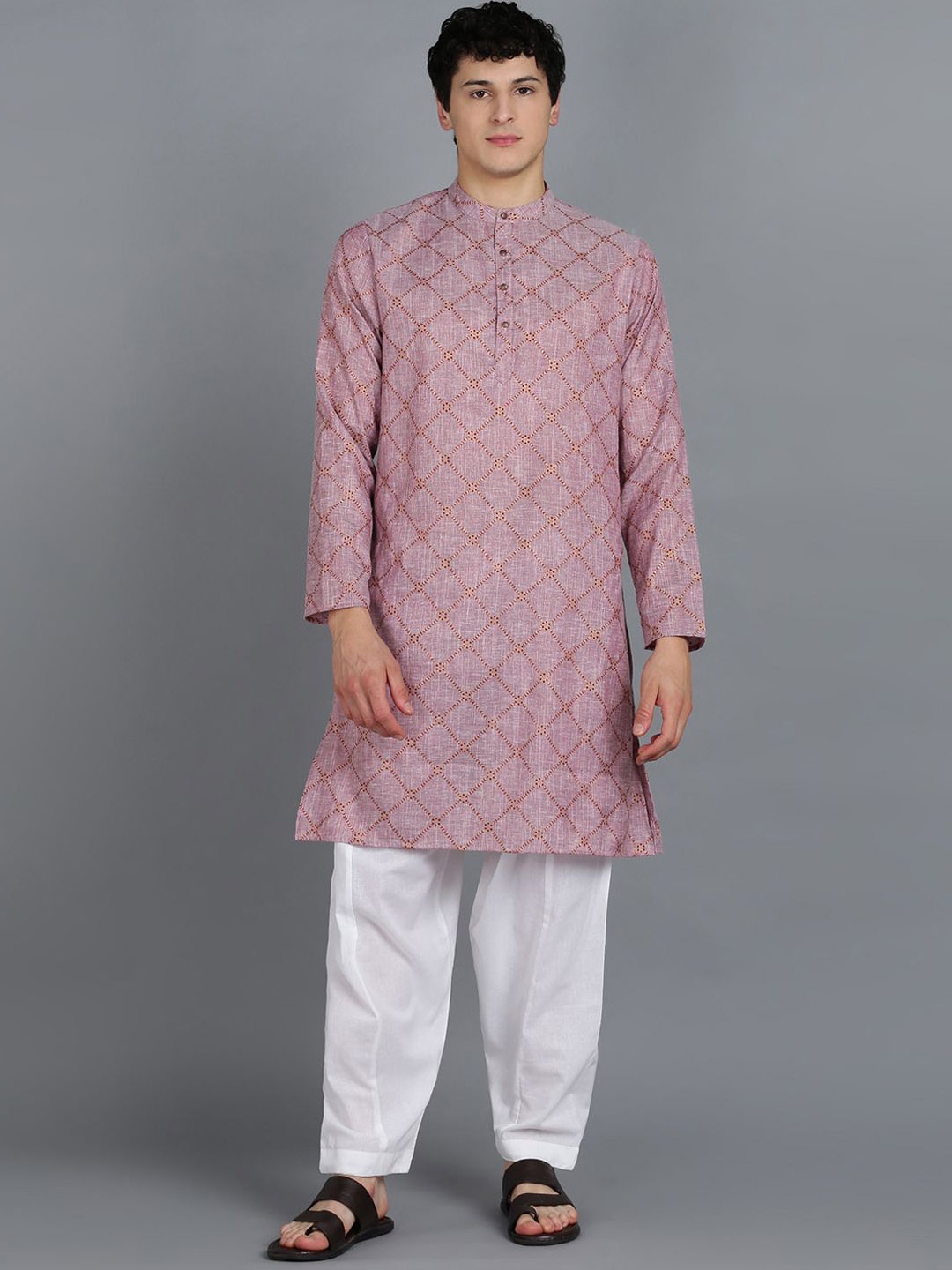 

HERE&NOW Men Printed Regular Kurta with Pyjamas, Brown