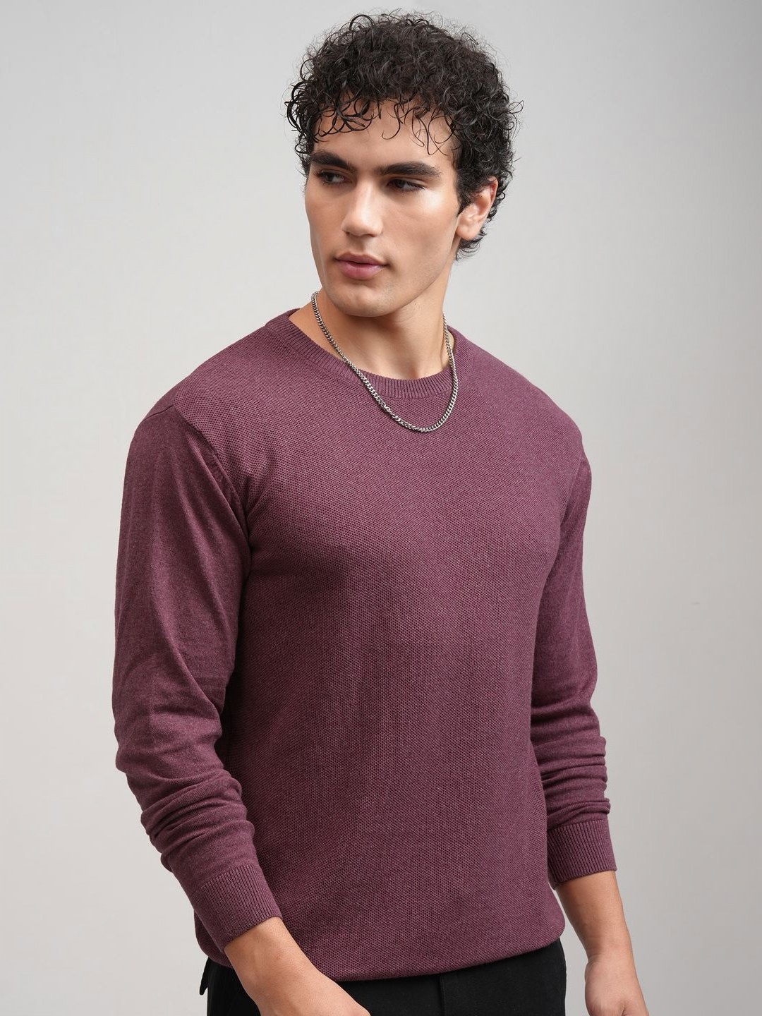 

HIGHLANDER Men Solid Round Neck Sweatshirt, Maroon