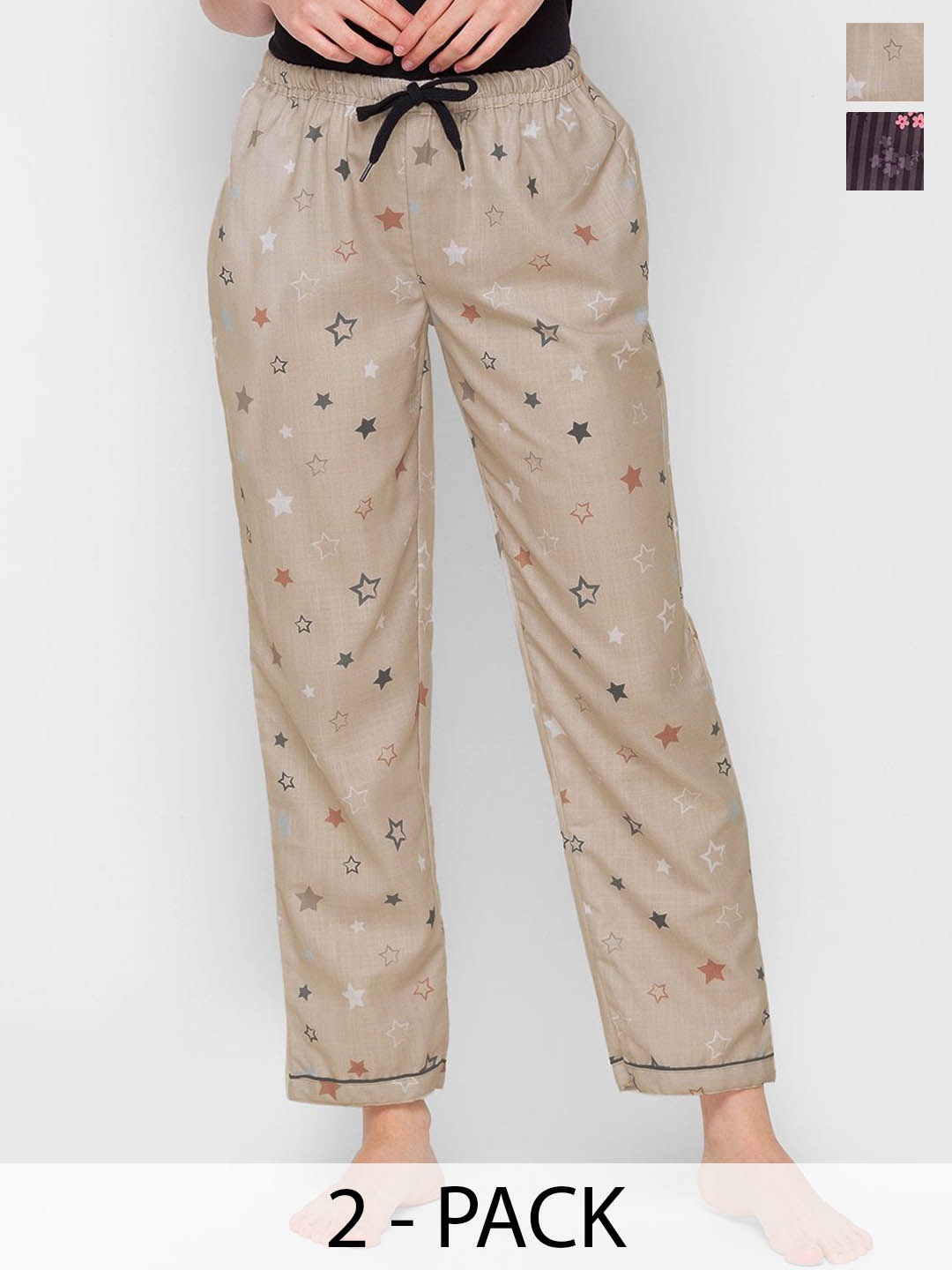 

NOIRA Women Pack Of 2 Printed Lounge Pants, Black