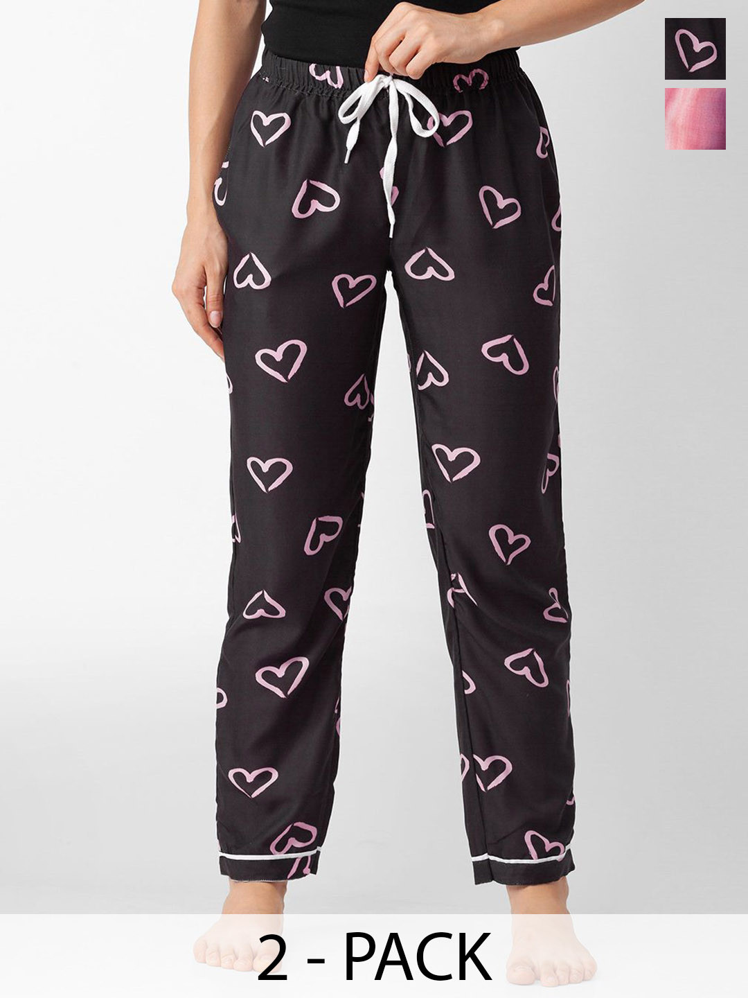 

NOIRA Women Pack Of 2 Printed Lounge Pants, Black