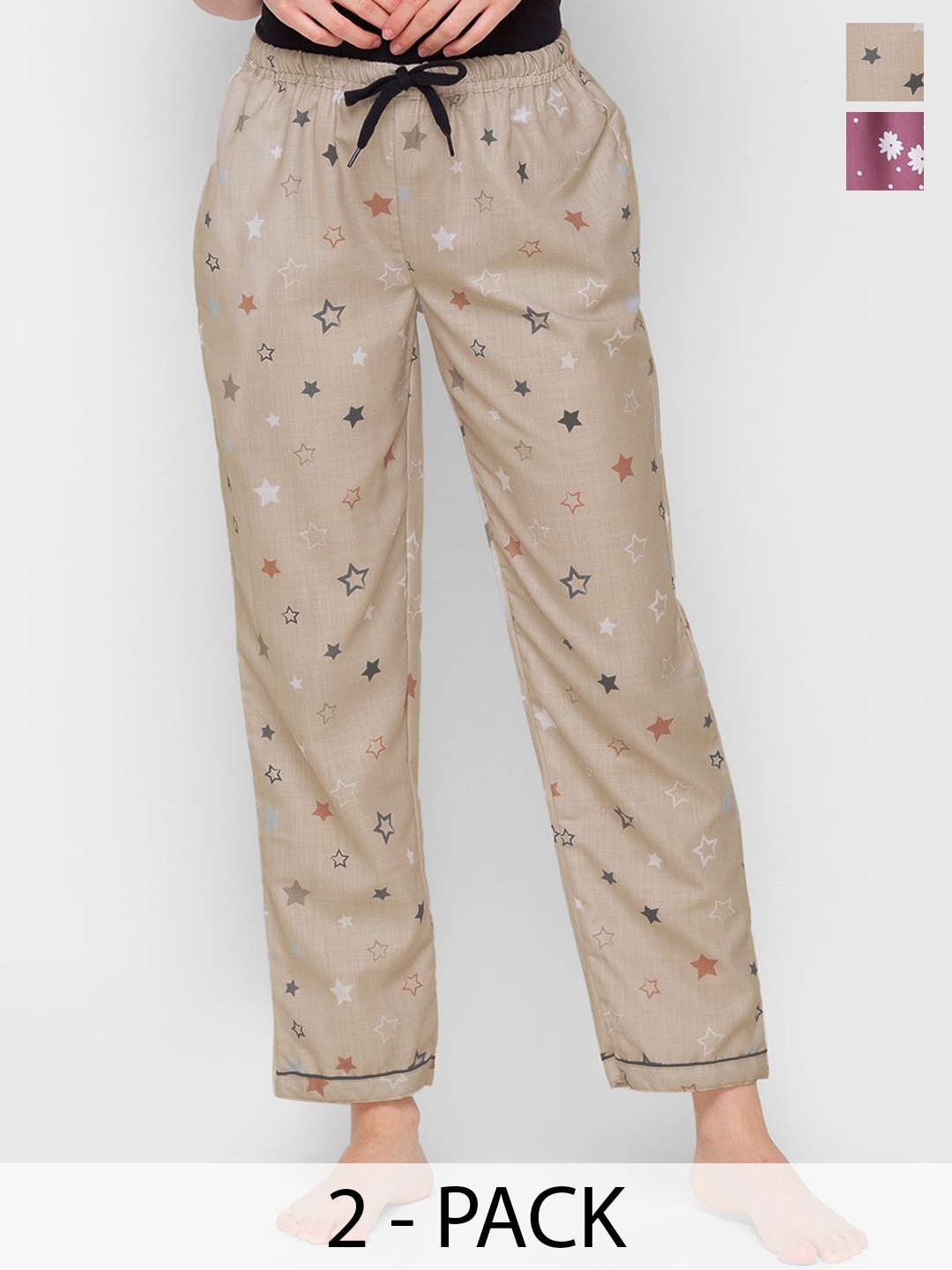 

NOIRA Women Pack Of 2 Printed Cotton Lounge Pants, Pink