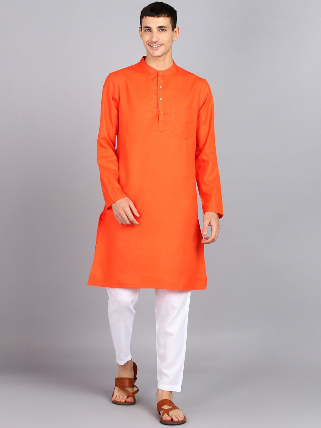 

HERE&NOW Men Regular Kurta with Pyjamas, Orange