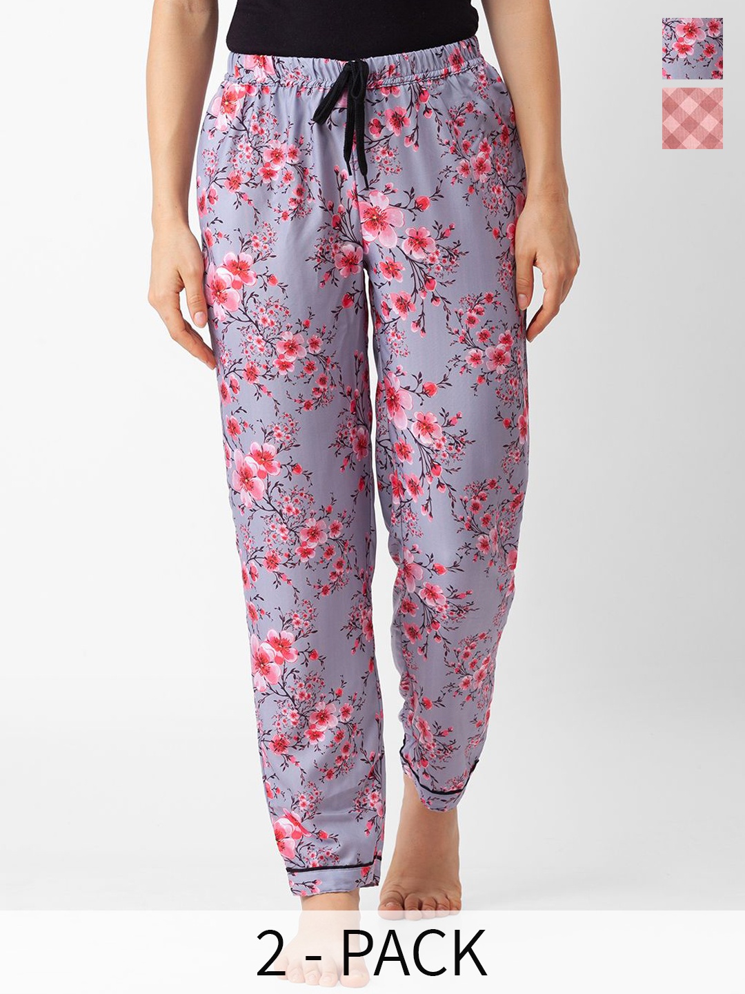 

NOIRA Women Pack Of 2 Printed Mid-Rise Lounge Pants, Blue