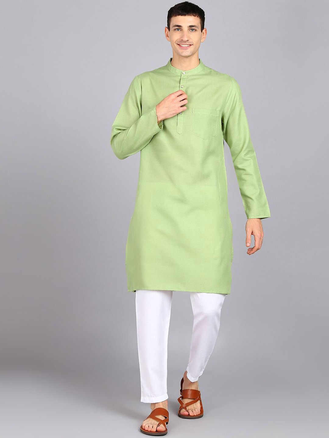 

HERE&NOW Men Regular Kurta with Pyjamas, Green