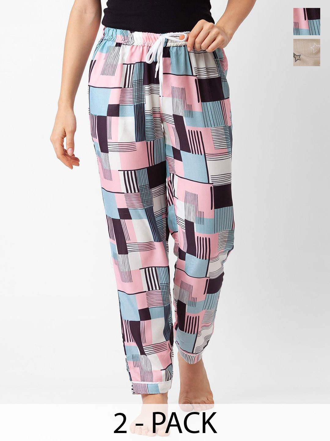 

NOIRA Women Pack Of 2 Printed Lounge Pants, Pink