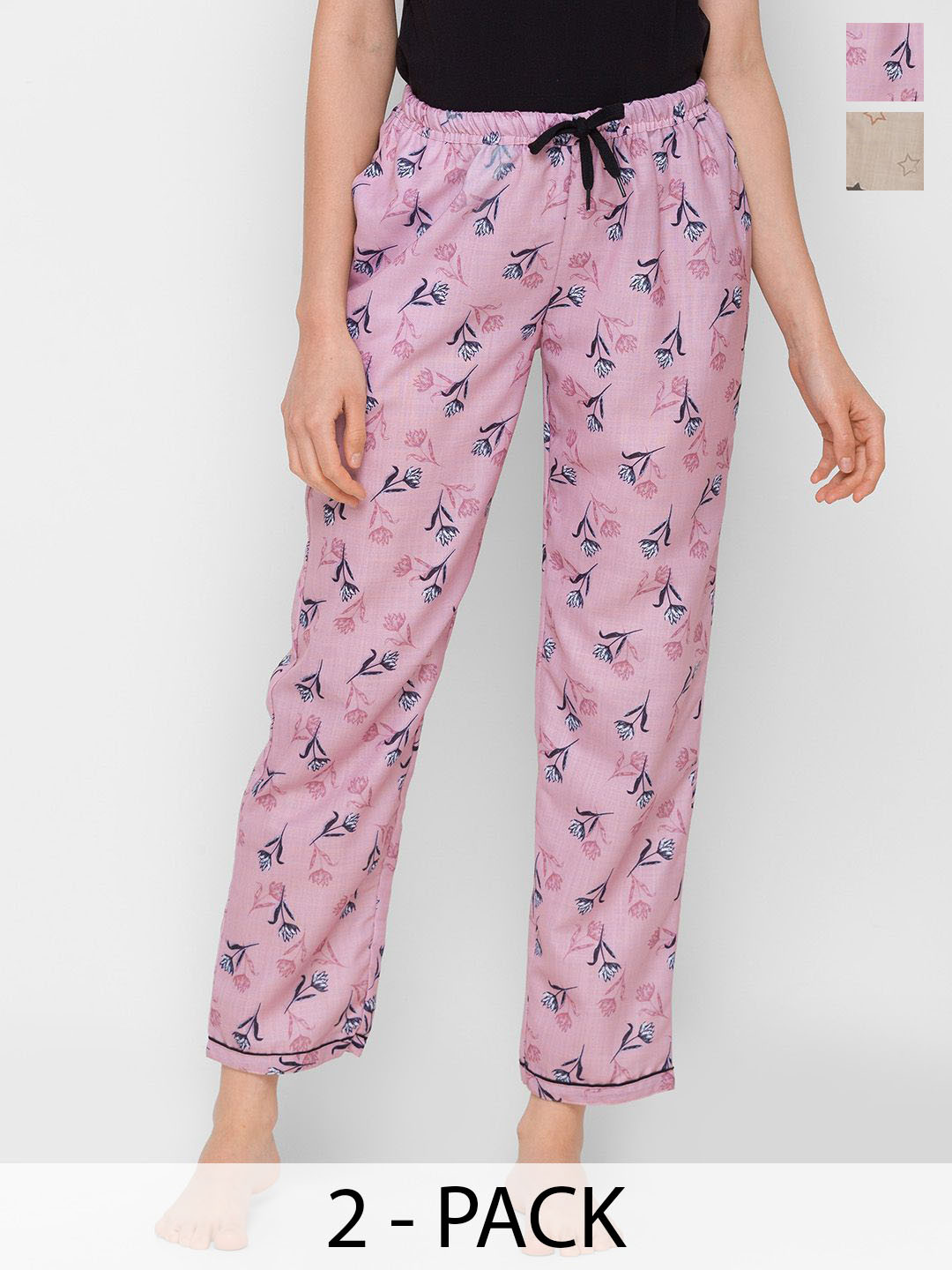 

NOIRA Women Pack Of 2 Printed Mid-Rise Lounge Pants, Pink