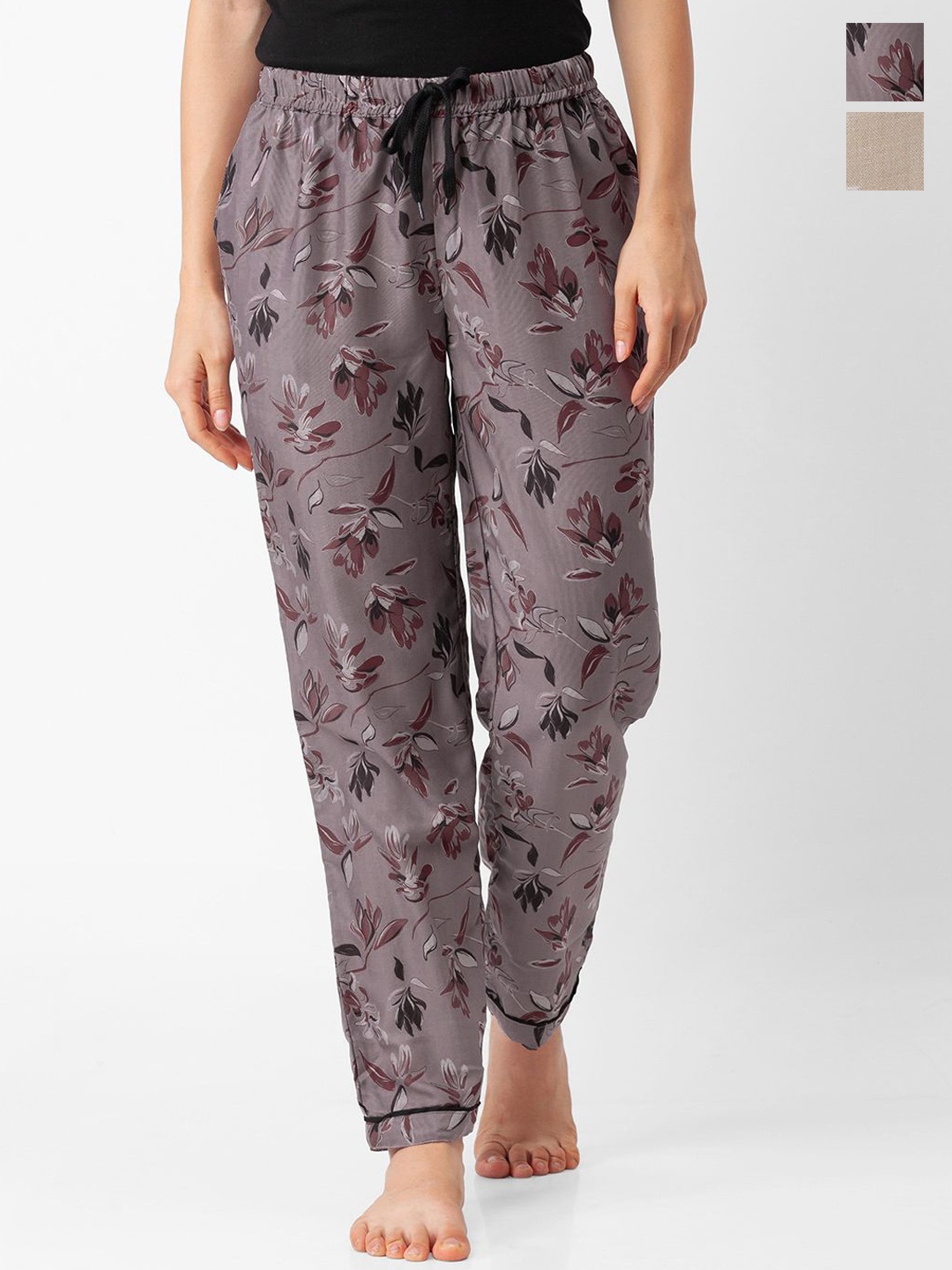 

NOIRA Women Pack Of 2 Mid-Rise Lounge Pants, Grey