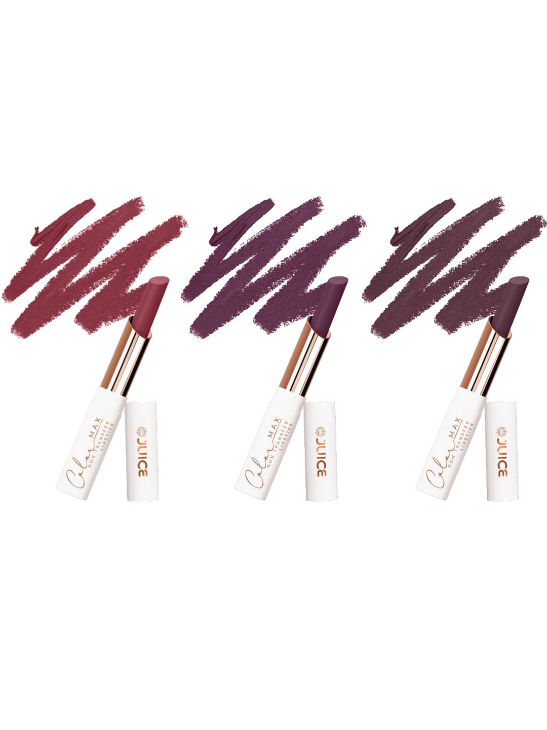 

JUICE Set Of 3 Color Max Non Transfer Lipstick- Shade- M01- M14- M15, Purple