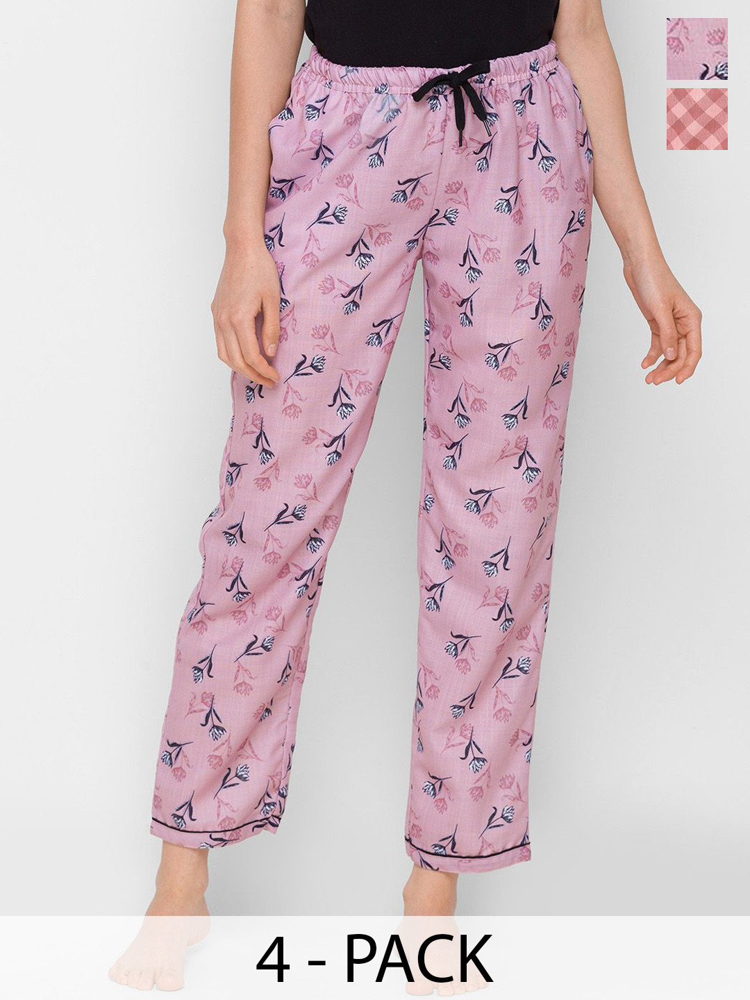

NOIRA Women Pack Of 2 Printed Cotton Lounge Pants, Pink