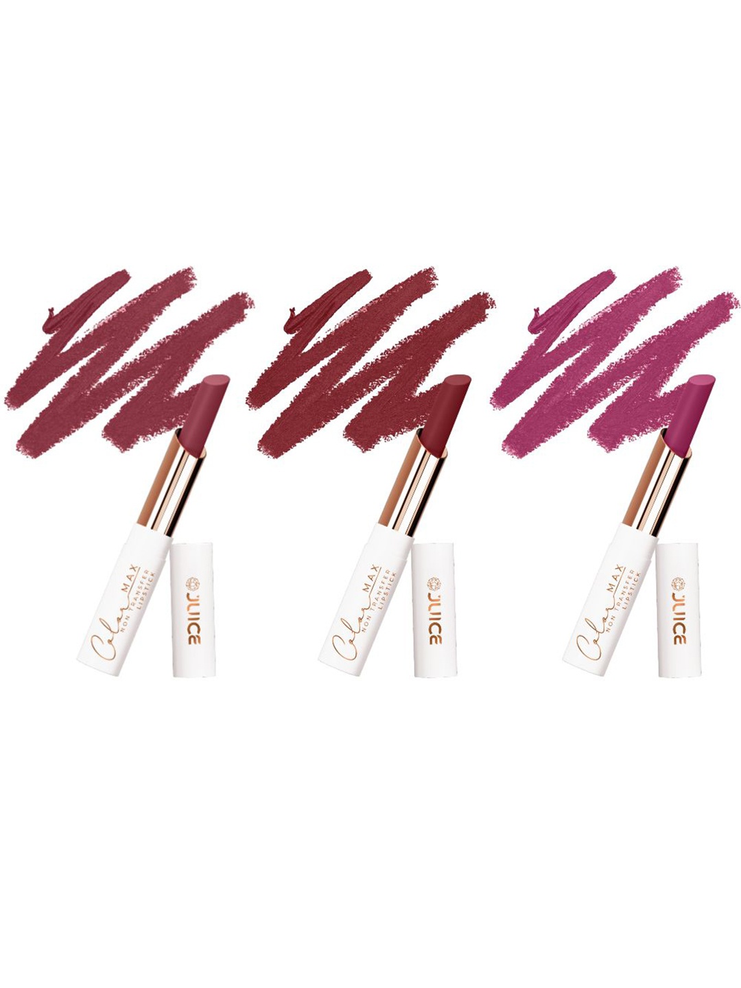 

JUICE Set Of 3 Color Max Non Transfer Lipstick- 2.3 g- Shade- M01- M05- M06, Purple
