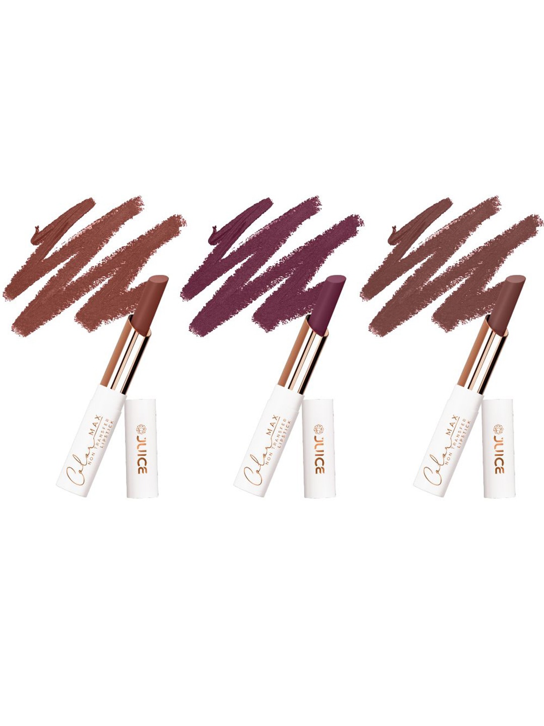 

JUICE Set Of 3 Color Max Non Transfer Lipstick- Shade- M02- M12- M13, Brown