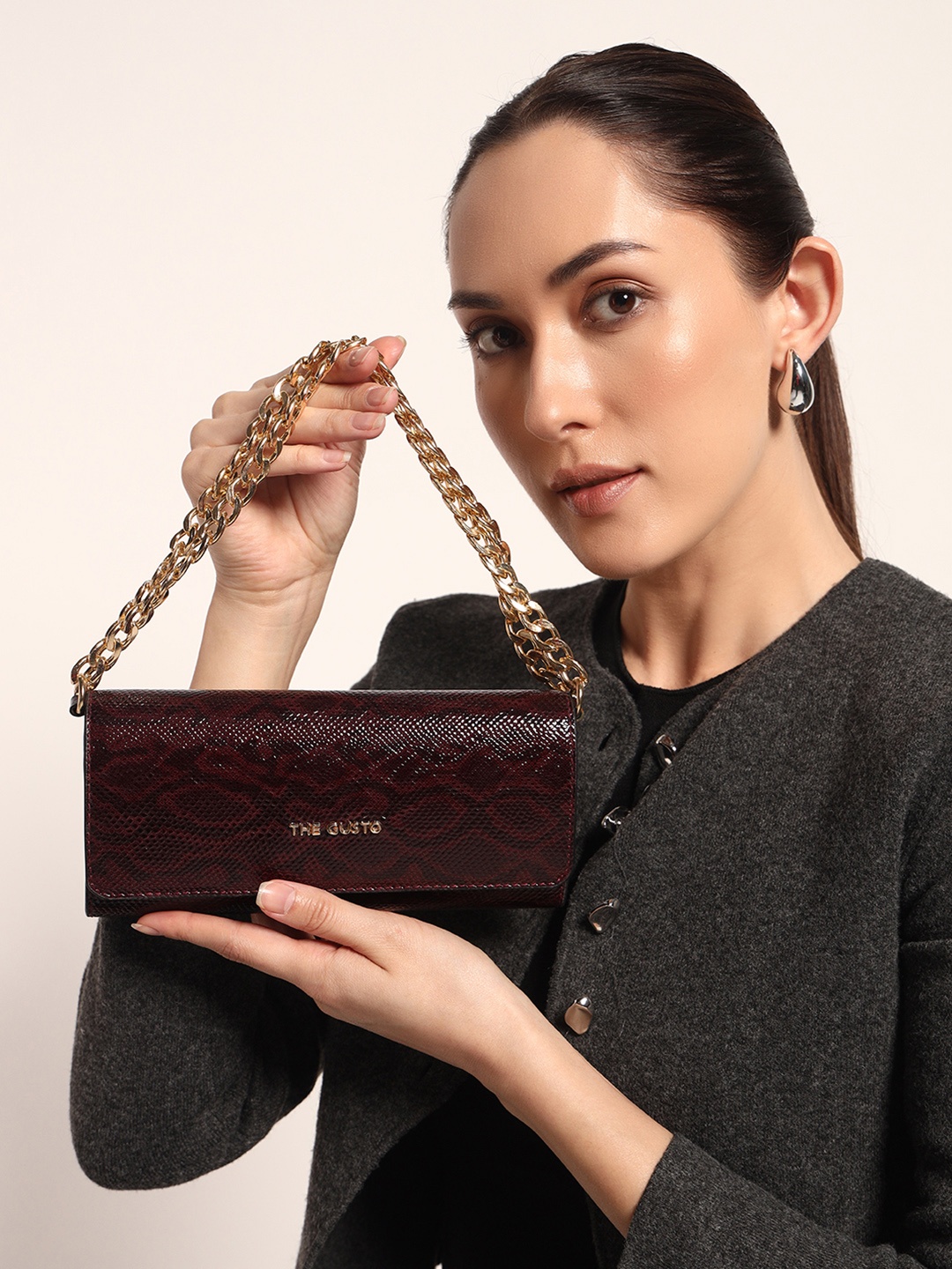 

THE GUSTO Women Textured Crossbody Leather Sling Bag, Burgundy