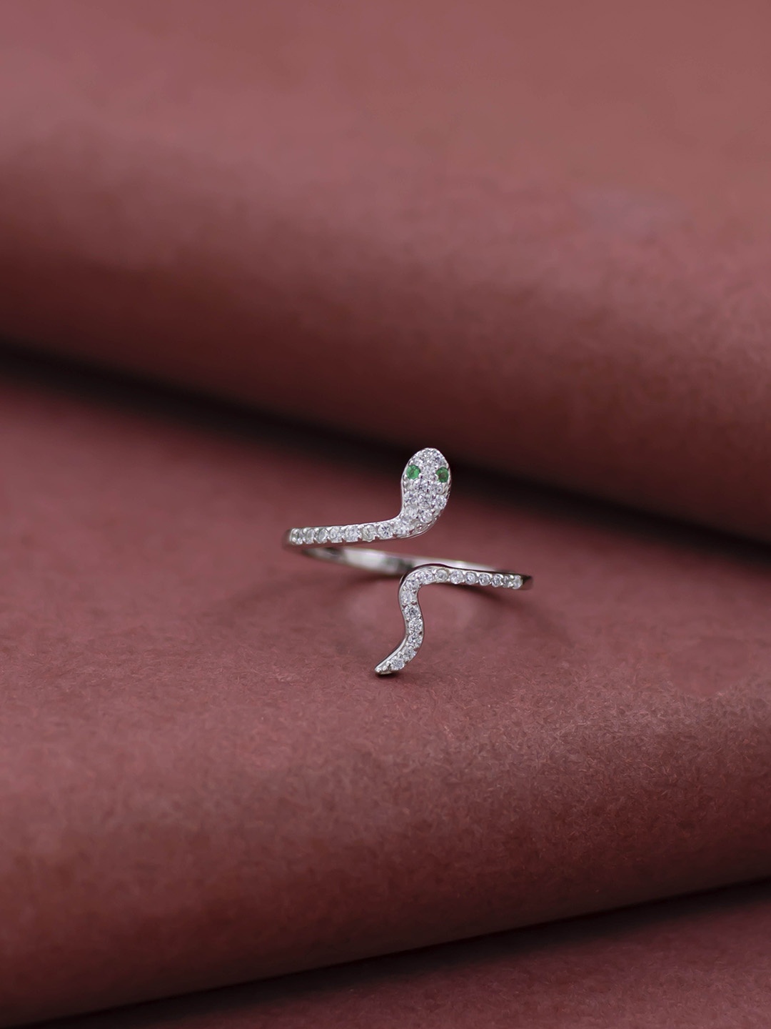 

SILMORA Platinum-Plated Cubic Zirconia Stone-Studded Adjustable Finger Ring, Silver