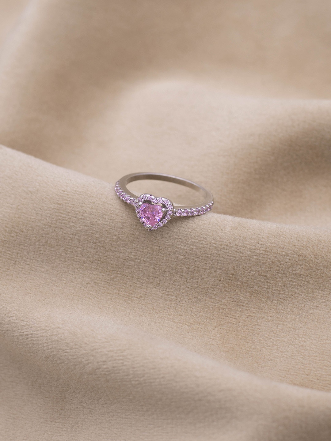 

SILMORA Platinum-Plated Cubic Zirconia Stone-Studded Finger Ring, Silver