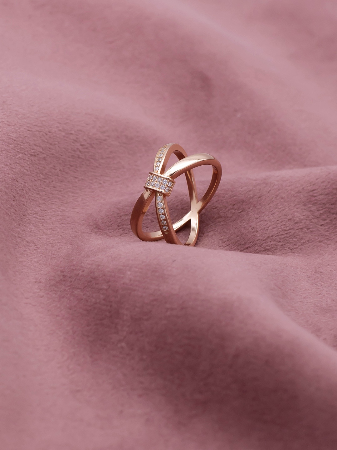 

SILMORA Rose Gold-Plated Cubic Zirconia Stone-Studded Finger Ring