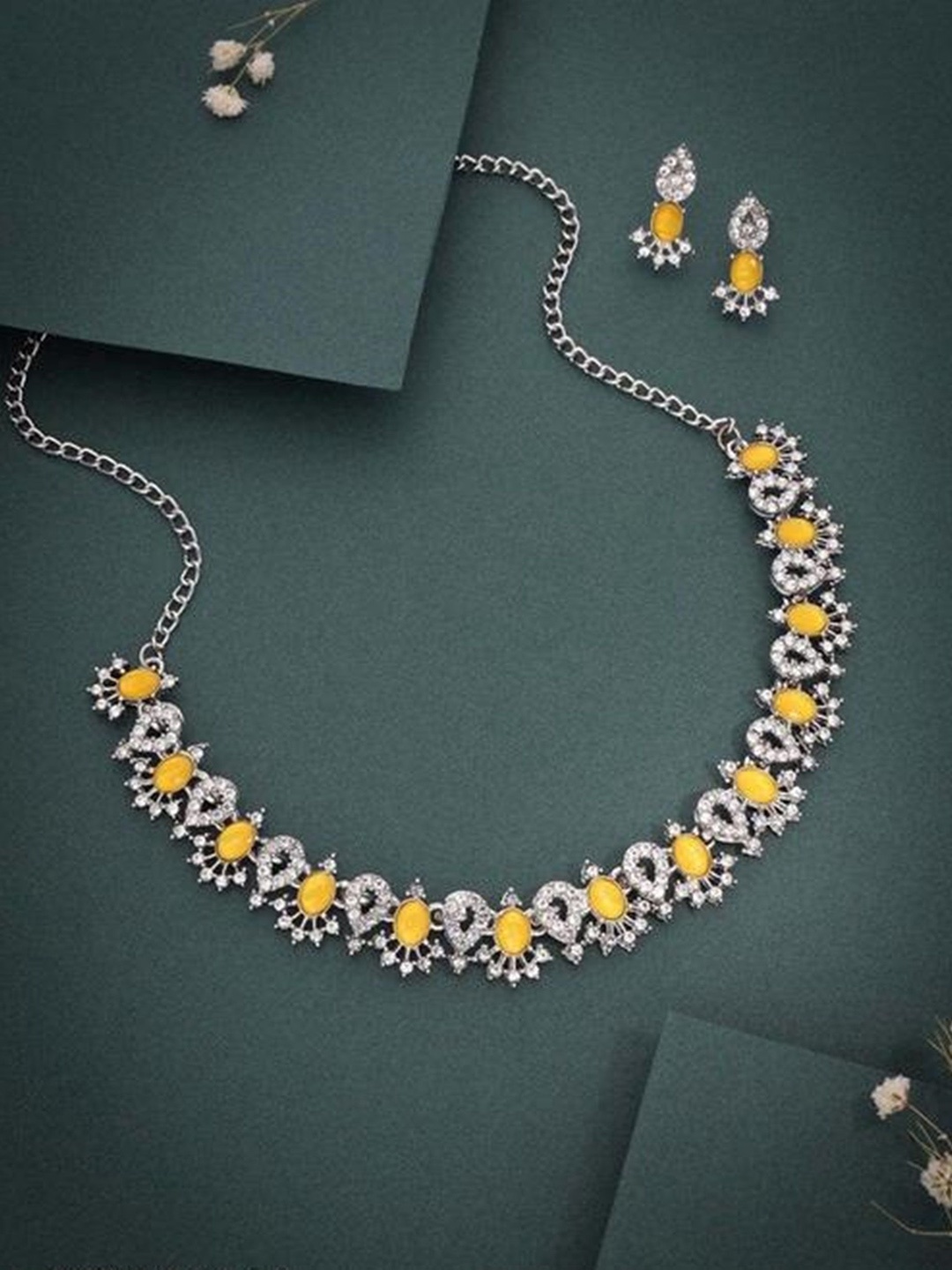 

MADDY SPACE Silver-Plated Stone Studded Jewellery Set