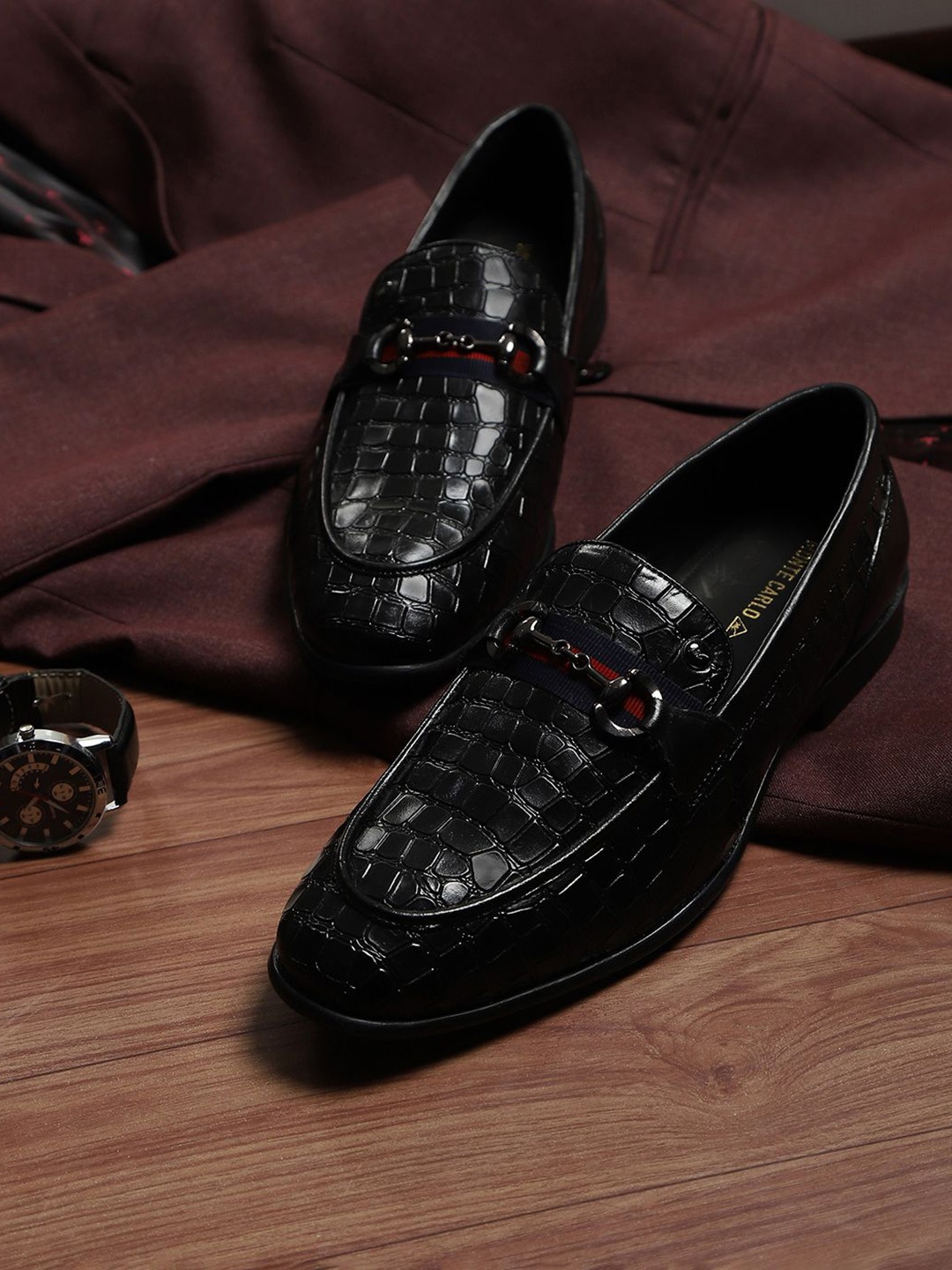 

Monte Carlo Men Leather Slip-On Loafers, Black