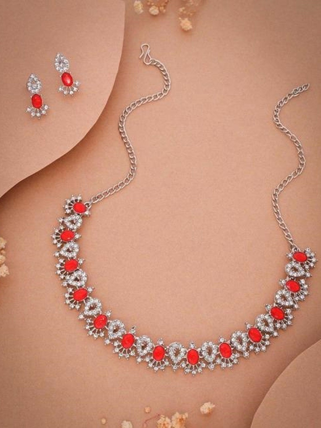 

MADDY SPACE Silver-Plated Artificial Stone-Studded Jewellery Set