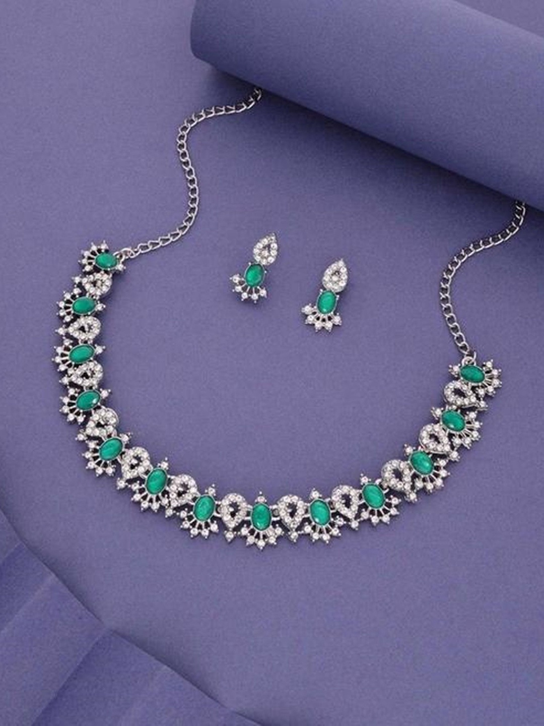 

MADDY SPACE Silver-Plated Artificial Stone-Studded Jewellery Set